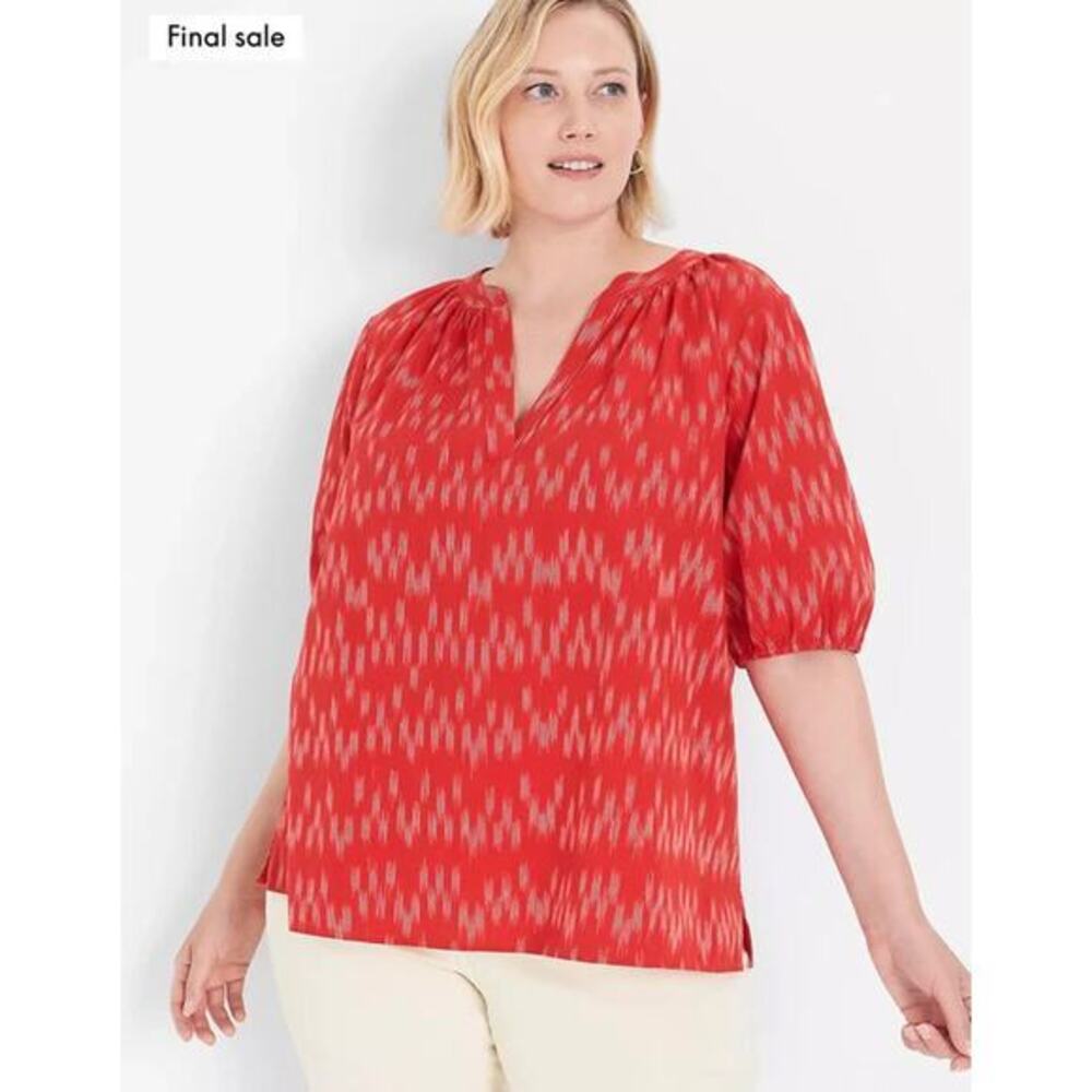 Lane Bryant New Cotton Short Sleeve Ikat Popover Blouse Red White Size 16